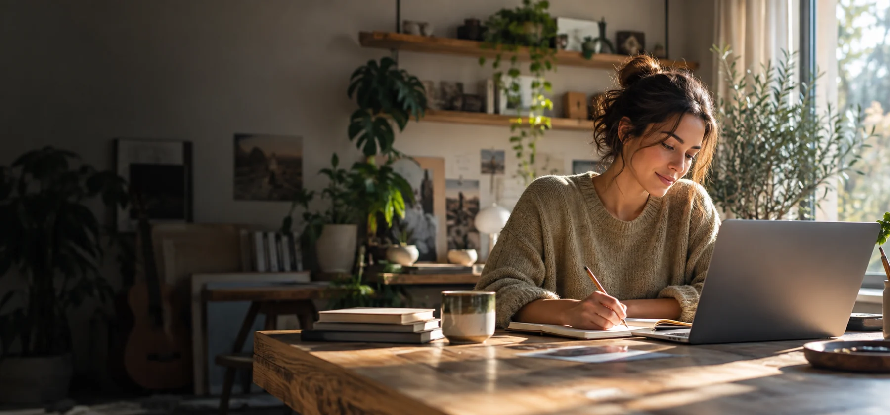 Independent professional planning work in a warm, light-filled studio