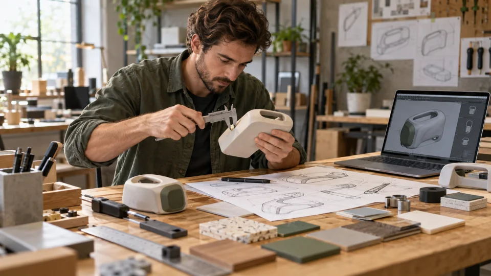 Product designer prototyping a physical product